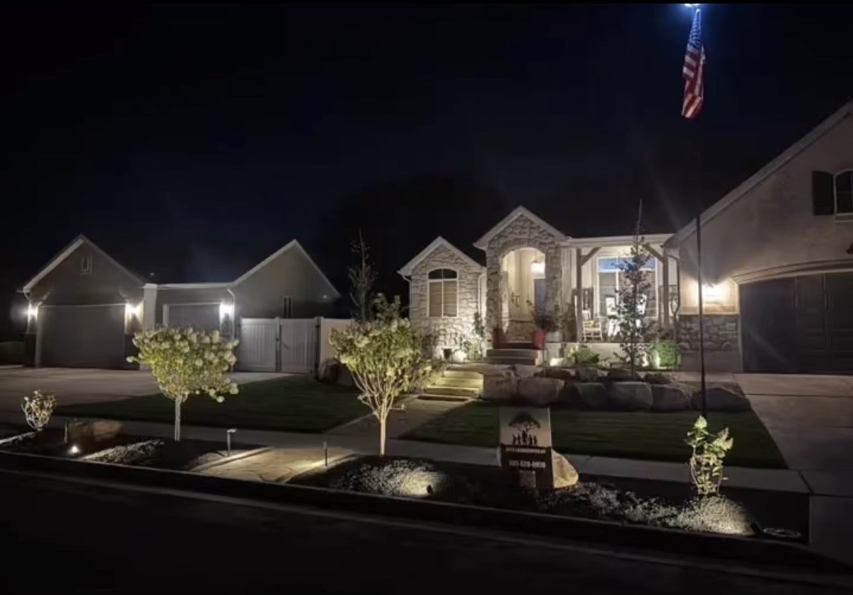 Full landscape with architectural lighting at night